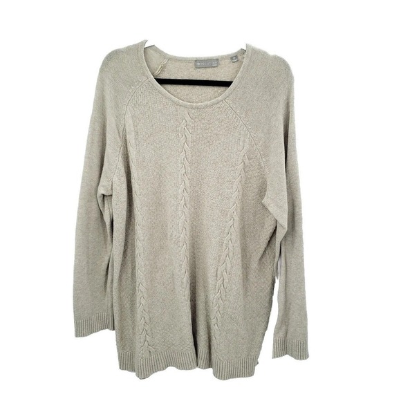Evolution By Cyrus 2x Sweater Womens Plus Round Neck Textured Rayon Blend Beige - Picture 1 of 11